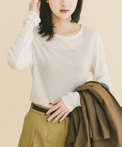 ITEMS URBANRESEARCH（アイテムズ アーバンリサーチ）の「シアーリブロングTシャツ（Tシャツ/カットソー・レディース・ミント/ブラウン/ホワイト・FREE）」の8枚目の写真