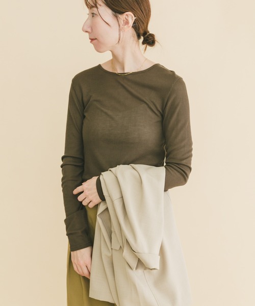 ITEMS URBANRESEARCH（アイテムズ アーバンリサーチ）の「シアーリブロングTシャツ（Tシャツ/カットソー・レディース・ミント/ブラウン/ホワイト・FREE）」の13枚目の写真