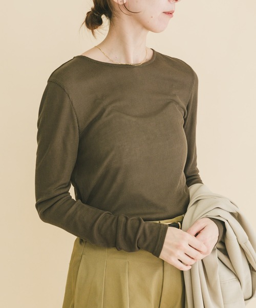 ITEMS URBANRESEARCH（アイテムズ アーバンリサーチ）の「シアーリブロングTシャツ（Tシャツ/カットソー・レディース・ミント/ブラウン/ホワイト・FREE）」の15枚目の写真