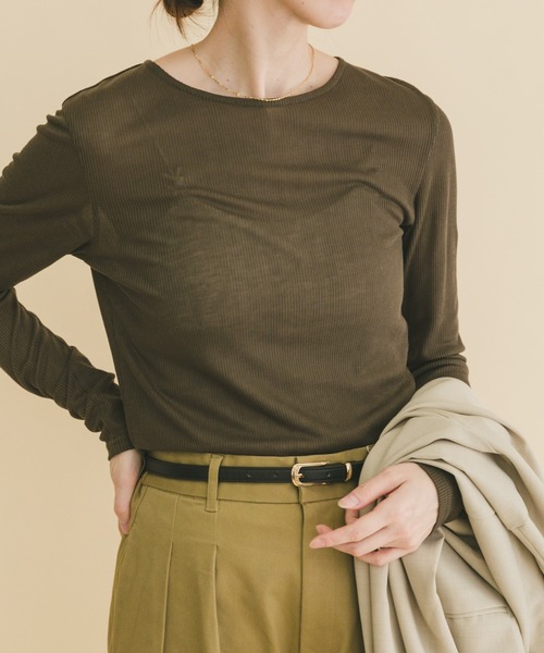 ITEMS URBANRESEARCH（アイテムズ アーバンリサーチ）の「シアーリブロングTシャツ（Tシャツ/カットソー・レディース・ミント/ブラウン/ホワイト・FREE）」の14枚目の写真