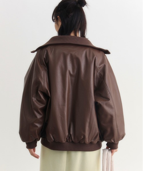 Right-on（ライトオン）の「【HONEYSUCKLE ROSE】フェイクレザーブルゾン (リブネック / ブラック×ブラウン / 大人カジュアル)（ブルゾン・レディース・ブラウン/ブラック・S/M/L）」の7枚目の写真