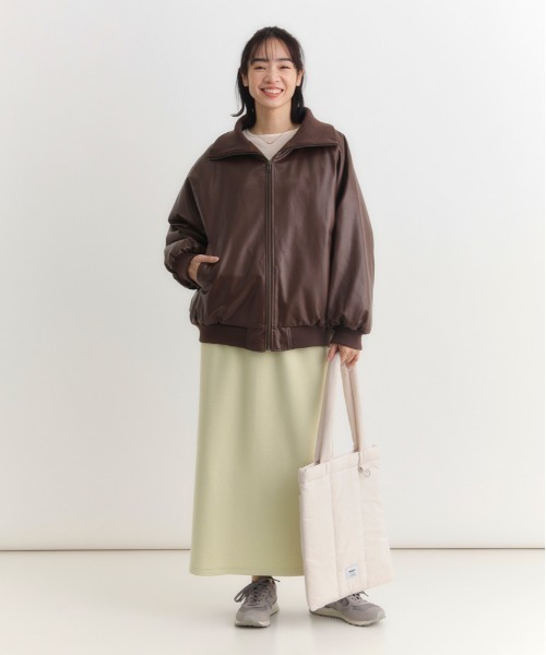 Right-on（ライトオン）の「【HONEYSUCKLE ROSE】フェイクレザーブルゾン (リブネック / ブラック×ブラウン / 大人カジュアル)（ブルゾン・レディース・ブラウン/ブラック・S/M/L）」の9枚目の写真