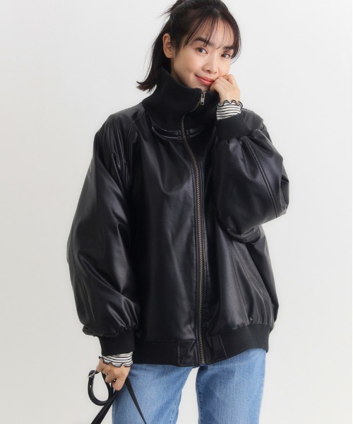 Right-on（ライトオン）の「【HONEYSUCKLE ROSE】フェイクレザーブルゾン (リブネック / ブラック×ブラウン / 大人カジュアル)（ブルゾン・レディース・ブラウン/ブラック・S/M/L）」の10枚目の写真