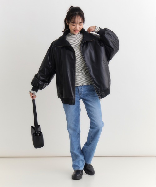 Right-on（ライトオン）の「【HONEYSUCKLE ROSE】フェイクレザーブルゾン (リブネック / ブラック×ブラウン / 大人カジュアル)（ブルゾン・レディース・ブラウン/ブラック・S/M/L）」の11枚目の写真