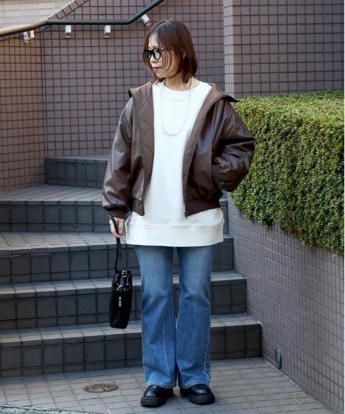 Right-on（ライトオン）の「【HONEYSUCKLE ROSE】フェイクレザーブルゾン (リブネック / ブラック×ブラウン / 大人カジュアル)（ブルゾン・レディース・ブラウン/ブラック・S/M/L）」の13枚目の写真