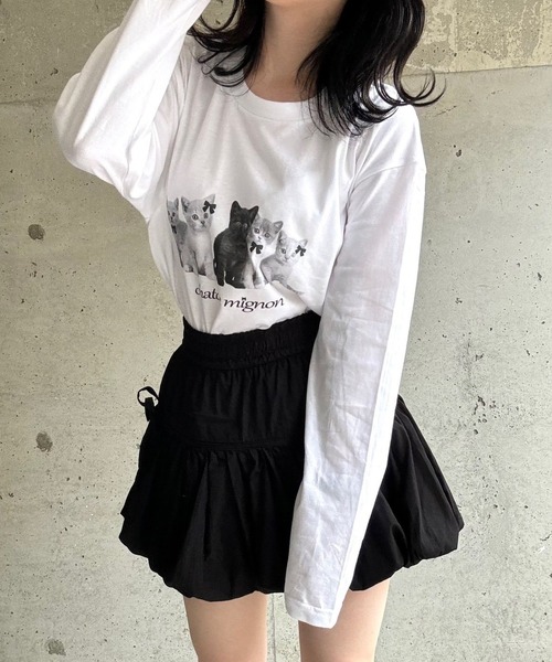 etta(エタ)の「RIBON×CATロンT/長袖Tシャツ(Tシャツ/カットソー・レディース・ホワイト・MEDIUM)」の1枚目の写真