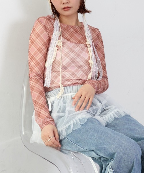 mul.(ムル)の「チェックシアーカットソー(Tシャツ/カットソー・レディース・ピンク/ブルー・FREE)」の9枚目の写真