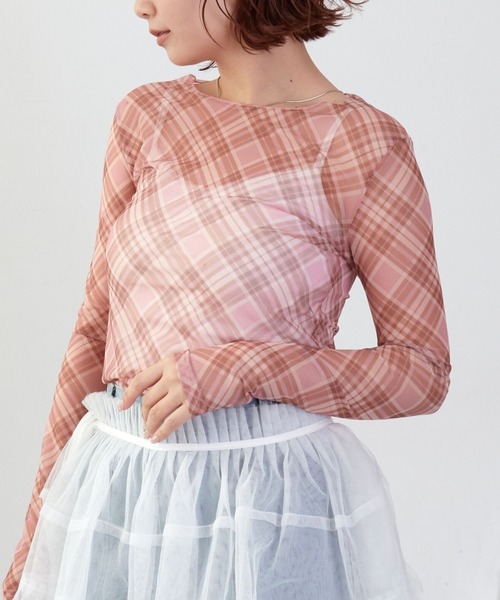 mul.(ムル)の「チェックシアーカットソー(Tシャツ/カットソー・レディース・ピンク/ブルー・FREE)」の3枚目の写真