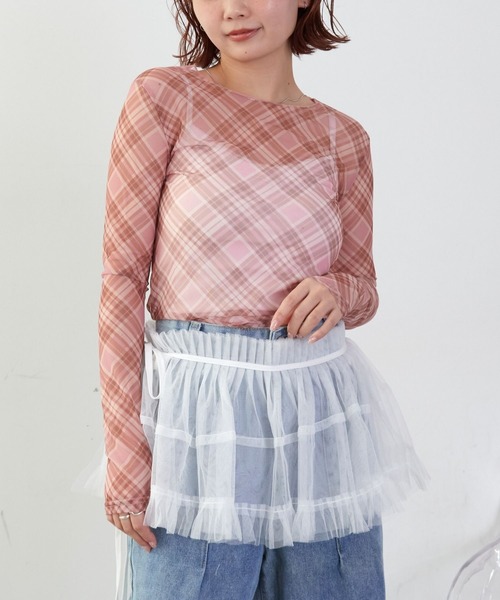 mul.(ムル)の「チェックシアーカットソー(Tシャツ/カットソー・レディース・ピンク/ブルー・FREE)」の4枚目の写真