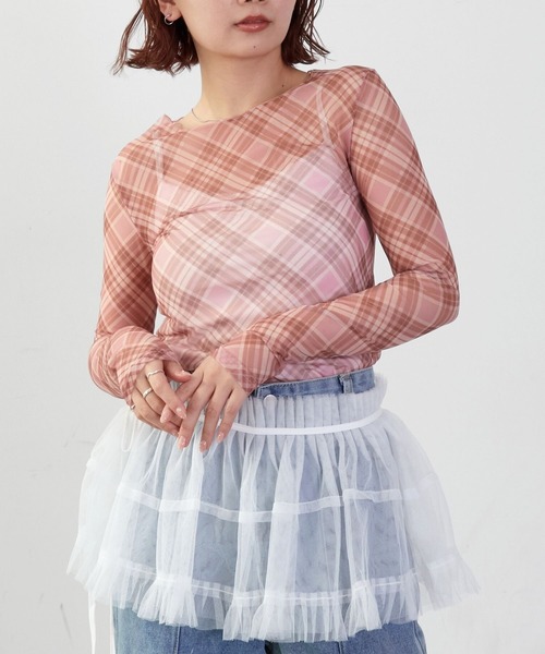 mul.(ムル)の「チェックシアーカットソー(Tシャツ/カットソー・レディース・ピンク/ブルー・FREE)」の5枚目の写真