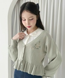 an another angelus | ローズ刺繍ペプラムニットカーディガン(カーディガン/ボレロ)