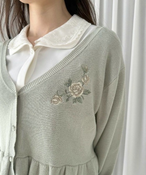 an another angelus（アンアナザーアンジェラス）の「ローズ刺繍ペプラムニットカーディガン（カーディガン/ボレロ・レディース・ピンクベージュ/ミント・FREE）」の12枚目の写真