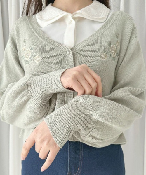 an another angelus（アンアナザーアンジェラス）の「ローズ刺繍ペプラムニットカーディガン（カーディガン/ボレロ・レディース・ピンクベージュ/ミント・FREE）」の14枚目の写真