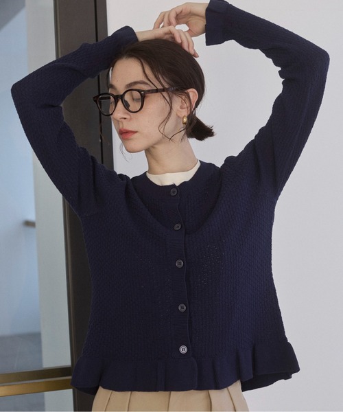 セール】透かし編みフリルニットカーディガン（カーディガン/ボレロ