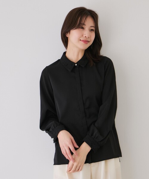 Jayro（ジャイロ）の「レース使いブラウス（シャツ/ブラウス・レディース・ベージュ/ホワイト系その他/ブラック・M）」の4枚目の写真