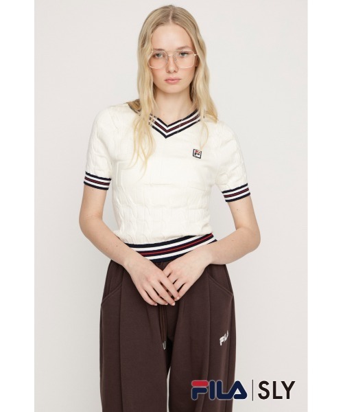 SLY(スライ)の「FILA x SLY CABLE KNIT TOPS フィラスライケーブルニットトップス 春服 夏服(ニット/セーター・レディース・ブラック/ネイビー/アイボリー・FREE)」の2枚目の写真