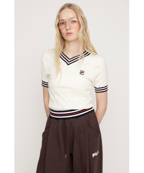 SLY(スライ)の「FILA x SLY CABLE KNIT TOPS フィラスライケーブルニットトップス 春服 夏服(ニット/セーター・レディース・ブラック/ネイビー/アイボリー・FREE)」の5枚目の写真