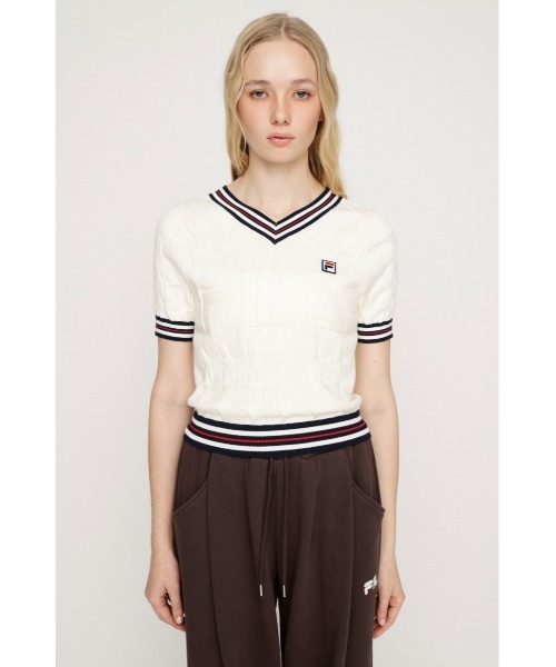 SLY(スライ)の「FILA x SLY CABLE KNIT TOPS フィラスライケーブルニットトップス 春服 夏服(ニット/セーター・レディース・ブラック/ネイビー/アイボリー・FREE)」の6枚目の写真