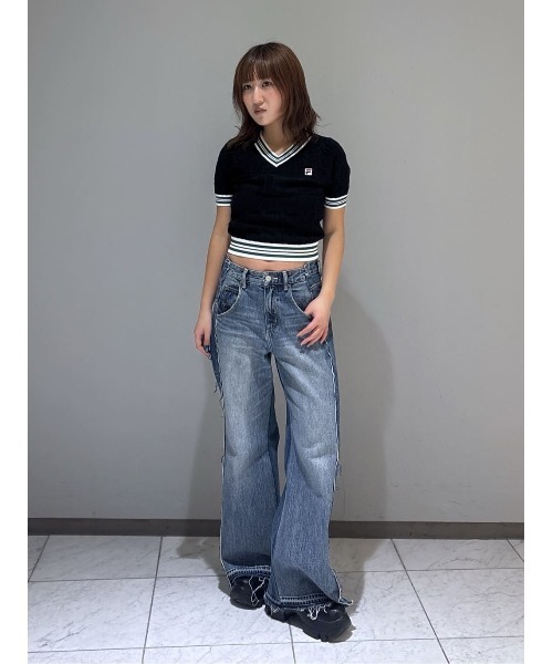 SLY(スライ)の「FILA x SLY CABLE KNIT TOPS フィラスライケーブルニットトップス 春服 夏服(ニット/セーター・レディース・ブラック/ネイビー/アイボリー・FREE)」の20枚目の写真