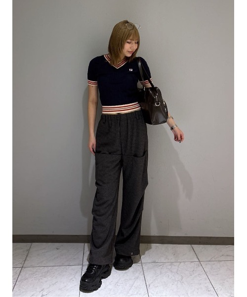 SLY(スライ)の「FILA x SLY CABLE KNIT TOPS フィラスライケーブルニットトップス 春服 夏服(ニット/セーター・レディース・ブラック/ネイビー/アイボリー・FREE)」の22枚目の写真