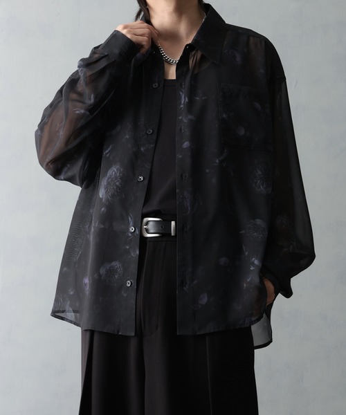 welise(ウェライズ)の「【welise/ウェライズ】シフォンシアー モードアーティスティック総柄 長袖シャツ(シャツ/ブラウス・メンズ・ブラック系その他2/ブラック系その他/ホワイト系その他・L/M/S)」の6枚目の写真