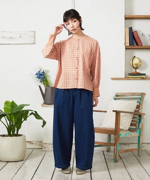 Jocomomola（ホコモモラ）の「Puntada ギンガムチェックブラウス（シャツ/ブラウス・レディース・オレンジ/グリーン・40）」の4枚目の写真