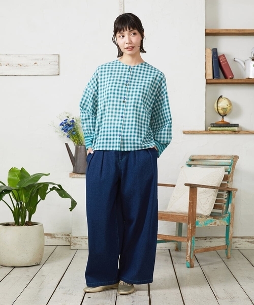 Jocomomola（ホコモモラ）の「Puntada ギンガムチェックブラウス（シャツ/ブラウス・レディース・オレンジ/グリーン・40）」の19枚目の写真