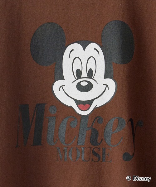 GOOD ROCK SPEED（グッドロックスピード）の「GOOD ROCK SPEED/グッドロックスピード / Disney / MickeyMouse / ピグメント加工プリントデザイン クルーネックTシャツ2026年春夏（Tシャツ/カットソー・メンズ・ホワイト/ブラウン・S/M/L）」の4枚目の写真