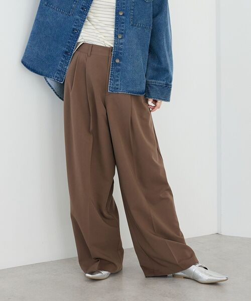 CRAFT STANDARD BOUTIQUE（クラフトスタンダードブティック）の「タックイージーワイドパンツ（その他パンツ・レディース・ブラウン/杢グレー/ライトベージュ・M/L）」の3枚目の写真