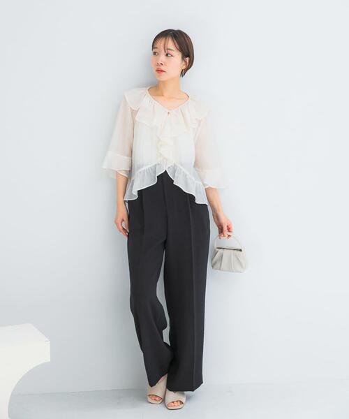 URBAN RESEARCH ROSSO WOMEN（アーバンリサーチ　ロッソ）の「DONEEYU　ダブルクロスワイドパンツ（その他パンツ・レディース・オフホワイト/ブラック・36/38）」の20枚目の写真