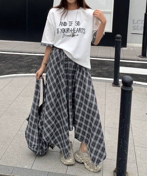 セール】バッグ付きクルーネックトップスチェック柄スカート