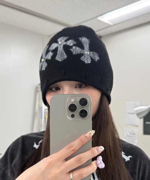 Figments(フィグメンツ)の「クロスパッチワッチ(ニットキャップ/ビーニー・レディース・ブラック・FREE)」の2枚目の写真