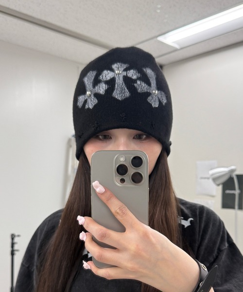Figments(フィグメンツ)の「クロスパッチワッチ(ニットキャップ/ビーニー・レディース・ブラック・FREE)」の3枚目の写真