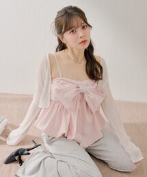 ほぼ未使用☆サーモンピンクのとろみブラウス&amp;チュールタンクトップ ボリューム袖上品とろみブラウス - ベルーナ【公式】