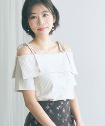 <大きいサイズ>肩リボンオフショルダーテレコリブカットソー marun