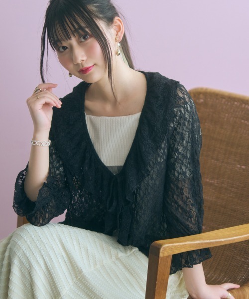marun(マルン)の「<大きいサイズ>肩リボンオフショルダーテレコリブカットソー marun(Tシャツ/カットソー・レディース・グレイッシュベージュ/ブラック・L/LL/3L/4L/5L)」の21枚目の写真