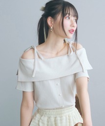 GOLDS♡ キラキラビジュー♡ハートバックル付き肩出しオフショルダートップス オフショルダー」に該当するトップス（ビジュー）ファッション通販