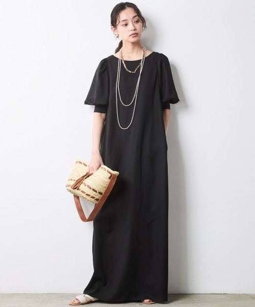 CHIC STYLE(シックスタイル)の「レーヨン麻パフスリーブロングワンピース<大きいサイズ有>シックスタイル(ワンピース・レディース・ブラック/レッド・3L/LL/L/M/5L/4L)」の15枚目の写真