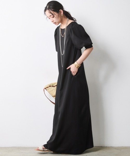 CHIC STYLE(シックスタイル)の「レーヨン麻パフスリーブロングワンピース<大きいサイズ有>シックスタイル(ワンピース・レディース・ブラック/レッド・3L/LL/L/M/5L/4L)」の8枚目の写真