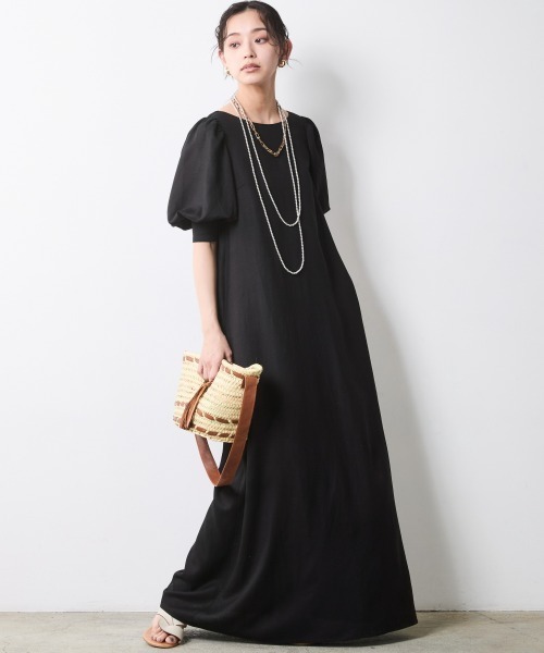 CHIC STYLE(シックスタイル)の「レーヨン麻パフスリーブロングワンピース<大きいサイズ有>シックスタイル(ワンピース・レディース・ブラック/レッド・3L/LL/L/M/5L/4L)」の11枚目の写真