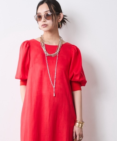CHIC STYLE(シックスタイル)の「レーヨン麻パフスリーブロングワンピース<大きいサイズ有>シックスタイル(ワンピース・レディース・ブラック/レッド・3L/LL/L/M/5L/4L)」の13枚目の写真