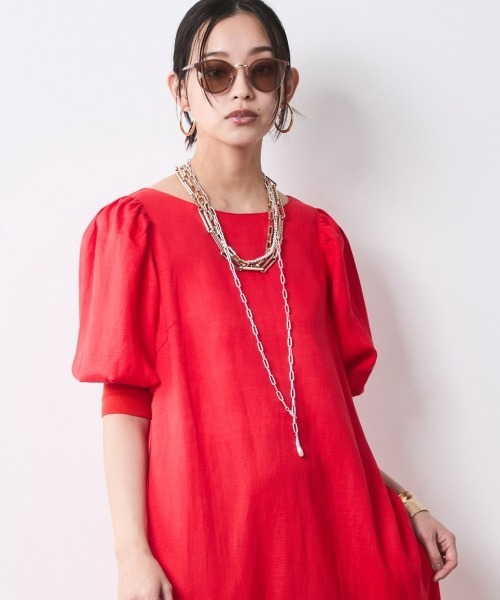 CHIC STYLE(シックスタイル)の「レーヨン麻パフスリーブロングワンピース<大きいサイズ有>シックスタイル(ワンピース・レディース・ブラック/レッド・3L/LL/L/M/5L/4L)」の5枚目の写真