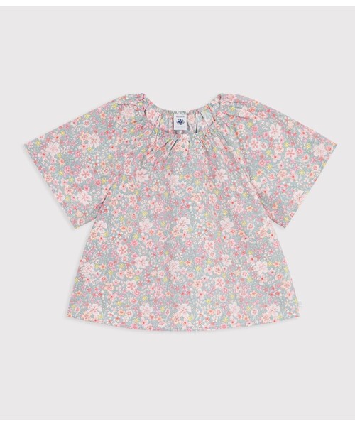 PETIT BATEAU(プチバトー)の「フラワープリント半袖ブラウス(シャツ/ブラウス・キッズ・ライトグリーン・4YEAR/3YEAR)」の1枚目の写真