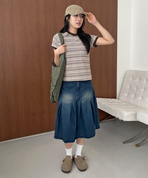 UNE MANSION(ユヌマンション)の「バイカラーボーダーTシャツカットソー(Tシャツ/カットソー・レディース・ワインレッド/ブラウン/ネイビー・FREE)」の19枚目の写真