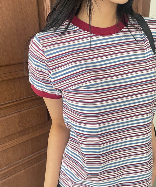 UNE MANSION(ユヌマンション)の「バイカラーボーダーTシャツカットソー(Tシャツ/カットソー・レディース・ワインレッド/ブラウン/ネイビー・FREE)」の8枚目の写真
