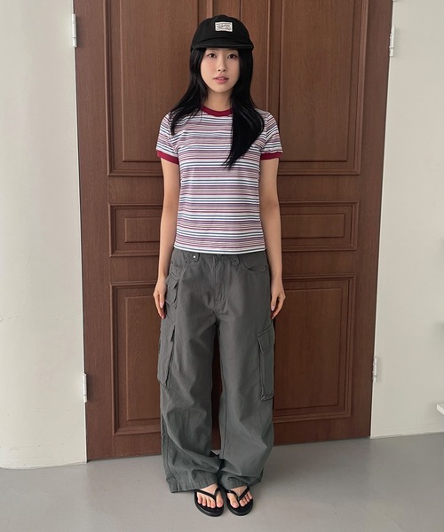 UNE MANSION(ユヌマンション)の「バイカラーボーダーTシャツカットソー(Tシャツ/カットソー・レディース・ワインレッド/ブラウン/ネイビー・FREE)」の4枚目の写真