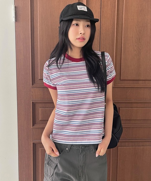 UNE MANSION(ユヌマンション)の「バイカラーボーダーTシャツカットソー(Tシャツ/カットソー・レディース・ワインレッド/ブラウン/ネイビー・FREE)」の13枚目の写真
