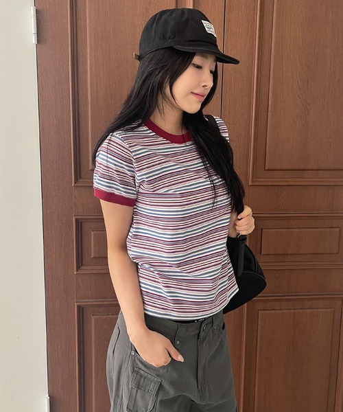UNE MANSION(ユヌマンション)の「バイカラーボーダーTシャツカットソー(Tシャツ/カットソー・レディース・ワインレッド/ブラウン/ネイビー・FREE)」の12枚目の写真
