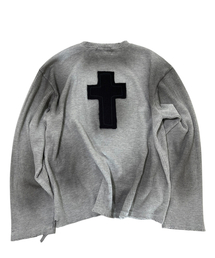 Cross Painting Grunge T-Shirt ((melange gray))