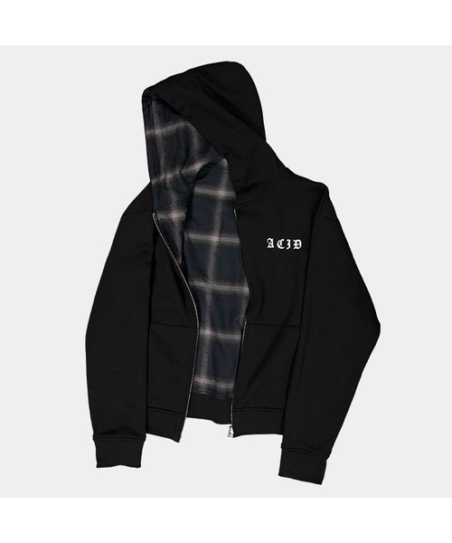 Liberal‑brand flannel check folded zip‑up — фланелевая рубашка с молнией (чёрная)